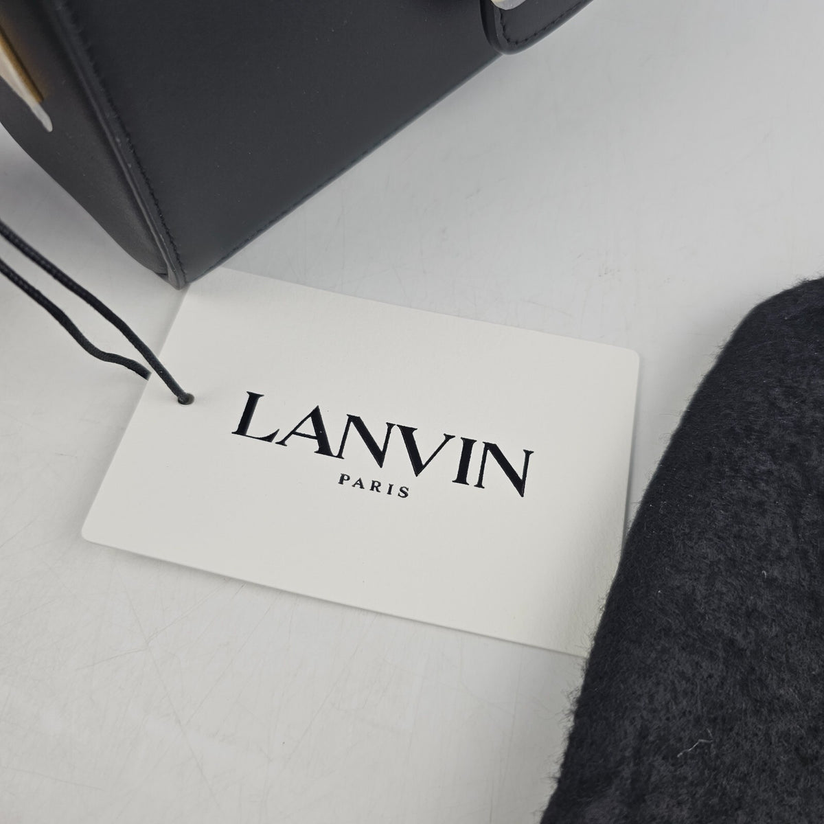 Lanvin Cat Nano Black Leather Top Handle Pencil Box Bag New