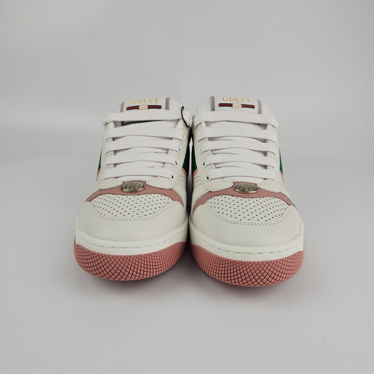 GUCCI Screener Women's White And Pink Sneakers New And Authentic