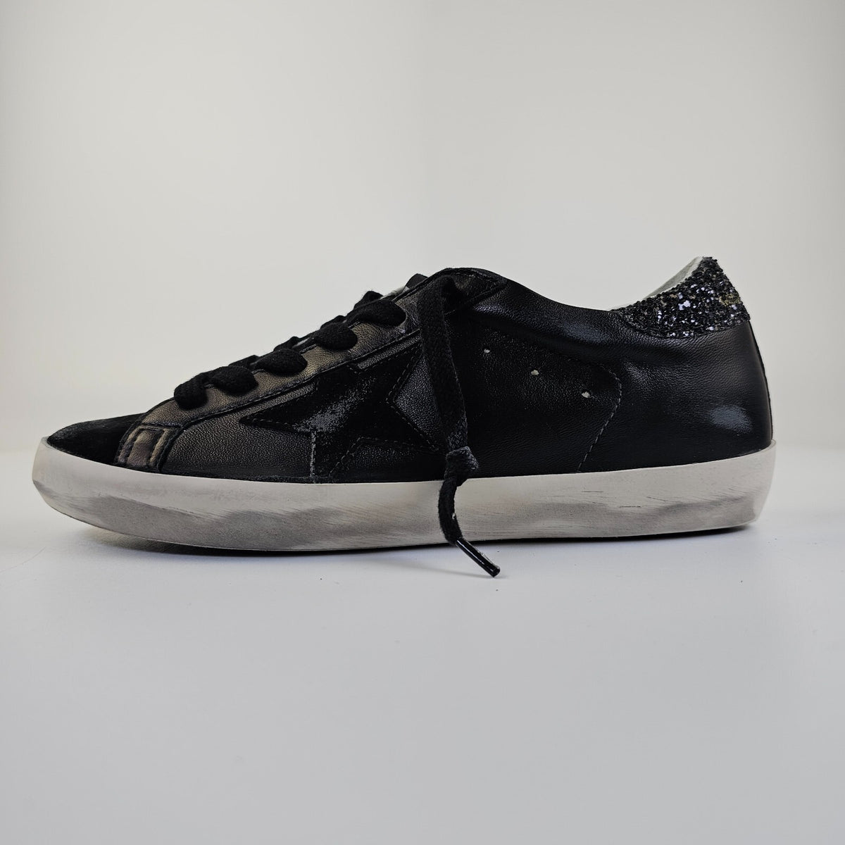GOLDEN GOOSE Super Star Women's Black Glittered Low Top Sneakers New