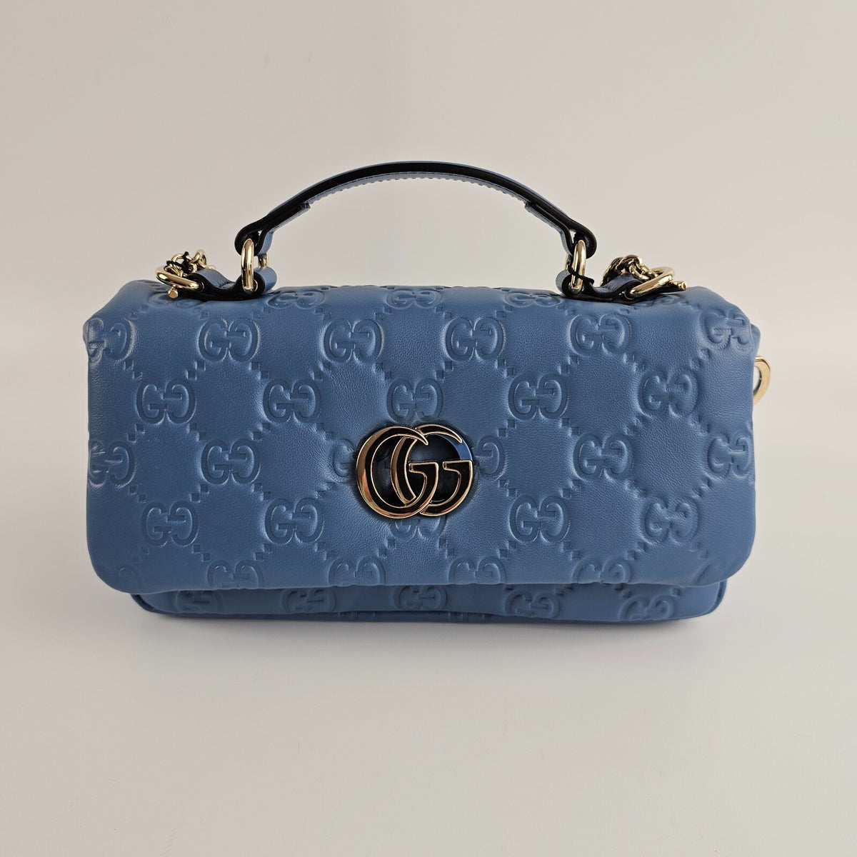 GUCCI Milano GG Small Blue GG Leather Top Handle Bag New/Authentic