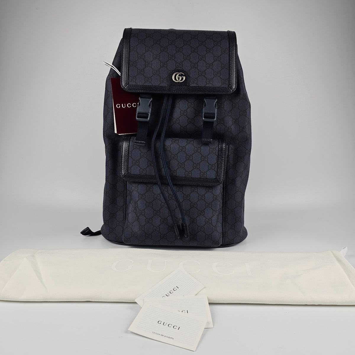 GUCCI Ophidia Large $2550 Blue GG Canvas Backpack New & Authentic