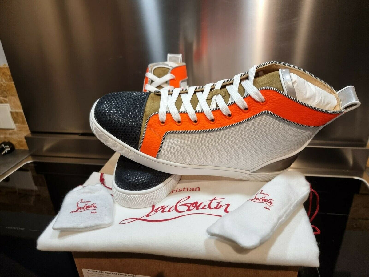 CHRISTIAN LOUBOUTIN Louis Orlato Grey And Orange Sneakers New Size 41.5 US 8.5