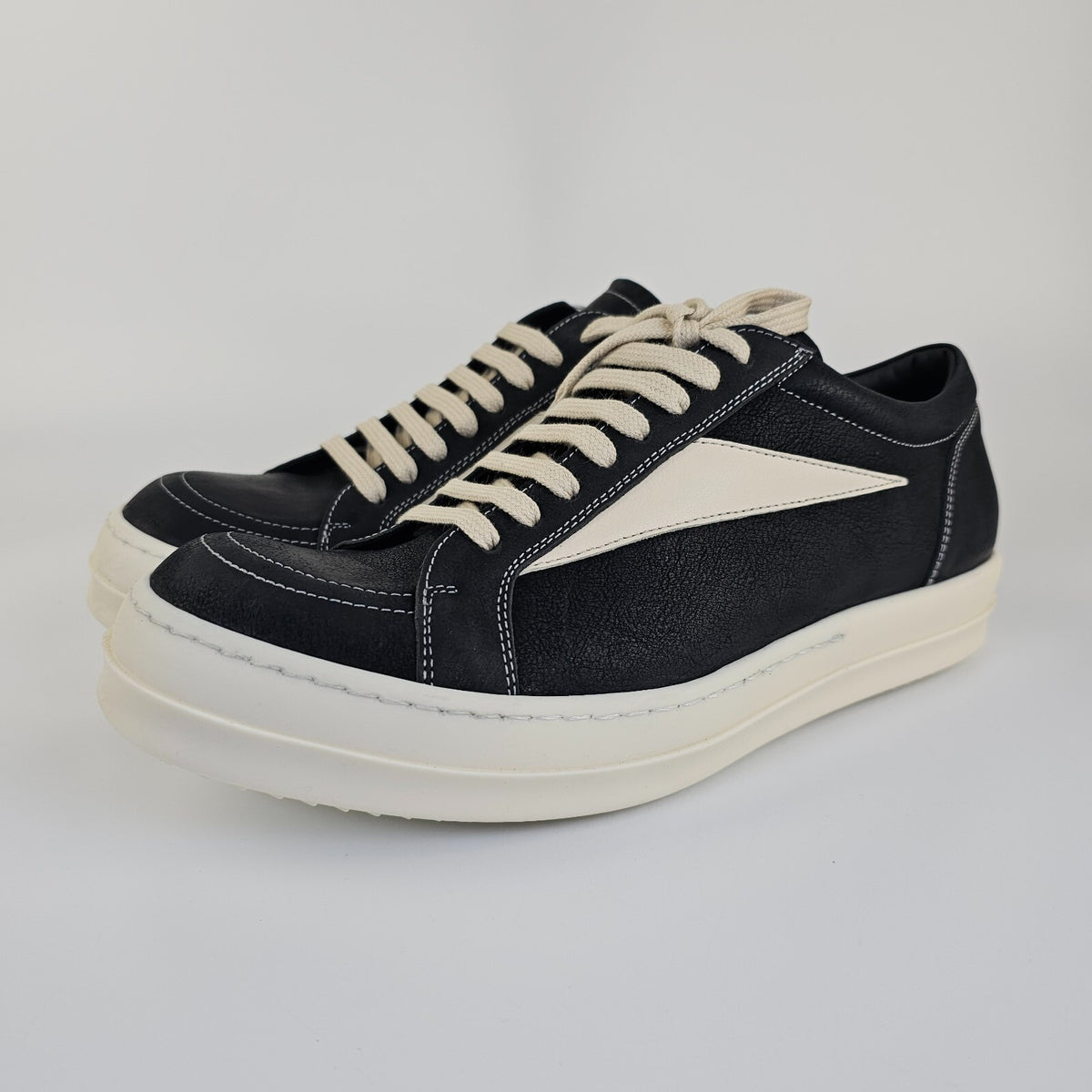 RICK OWENS Vintage Black/Milk Nubuck/Grained Leather Sneakers New Size 41 US 8