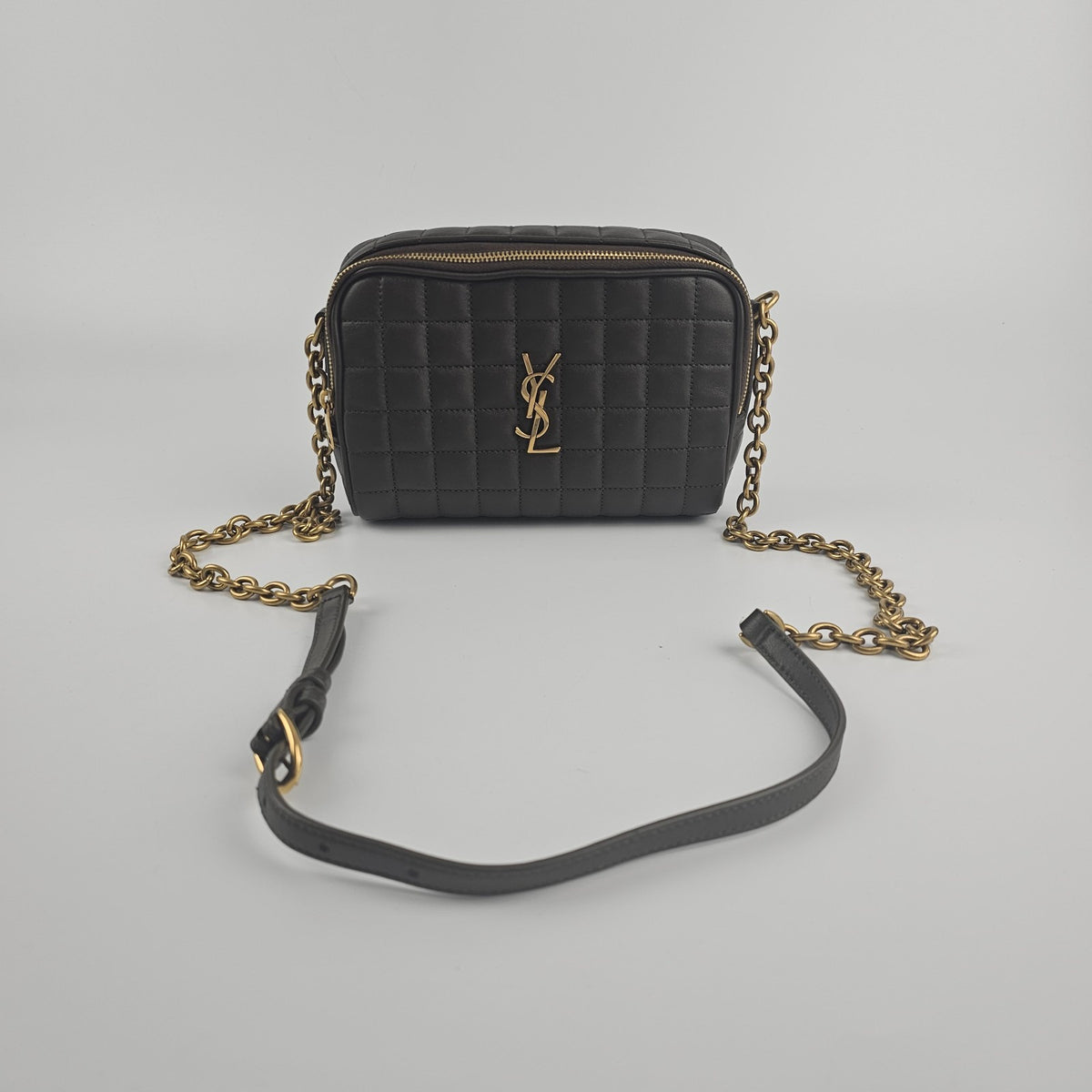 SAINT LAURENT Cassandre Light Musk Carre Lambskin Camera Bag New