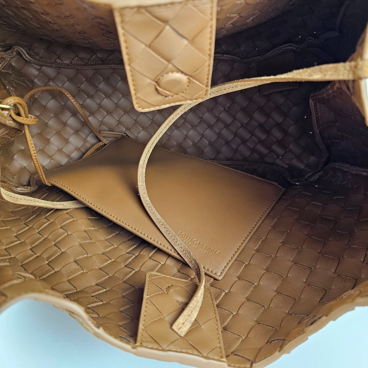 BOTTEGA VENETA Campana Large $6200 Amber Suede Top Handle Bag New & Authentic