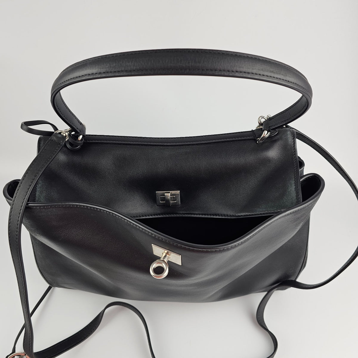 BALENCIAGA Rodeo Medium $5600 Black With Charm Leather Handbag New And Authentic