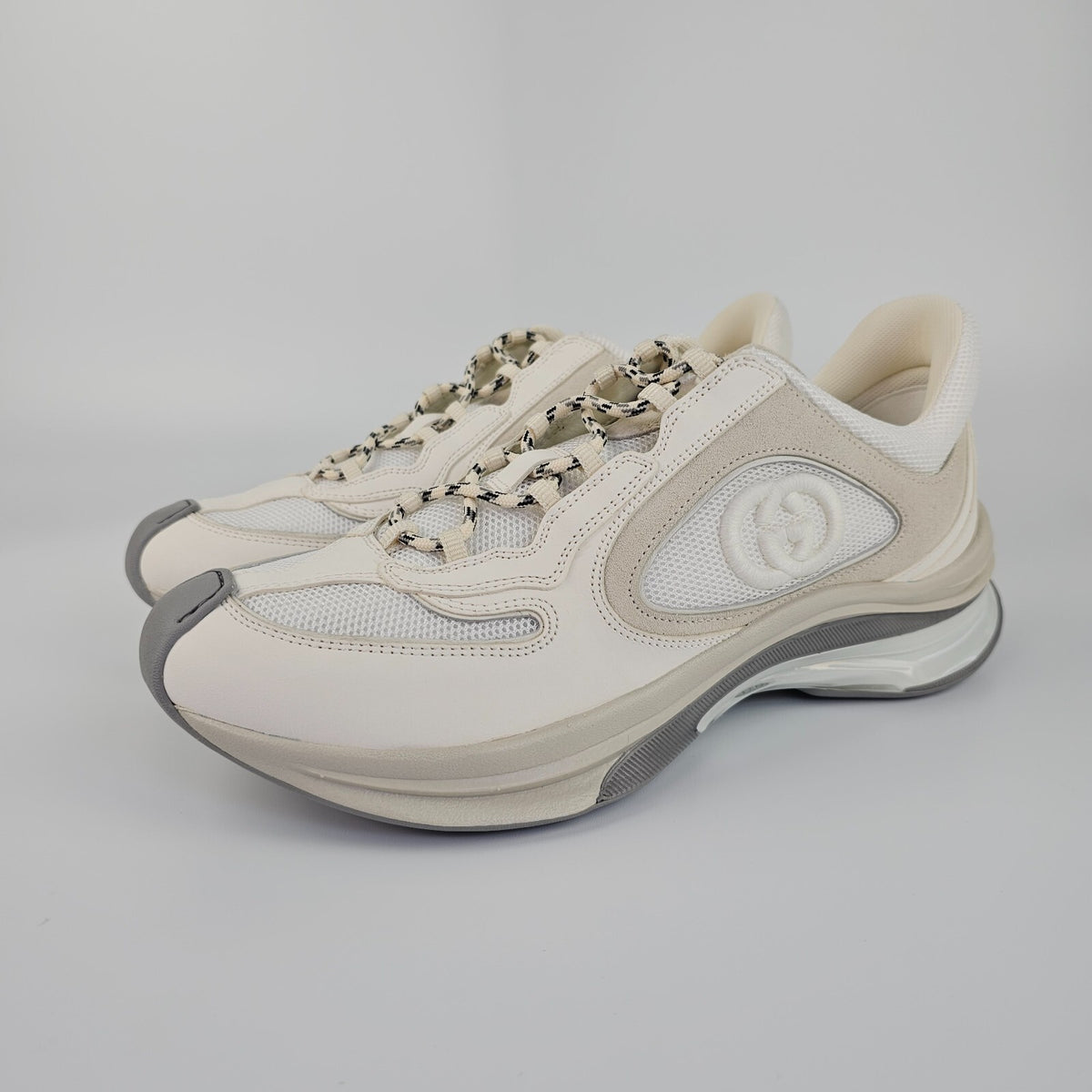 GUCCI Run GG Women's White/Beige Leather Low Top Sneakers New