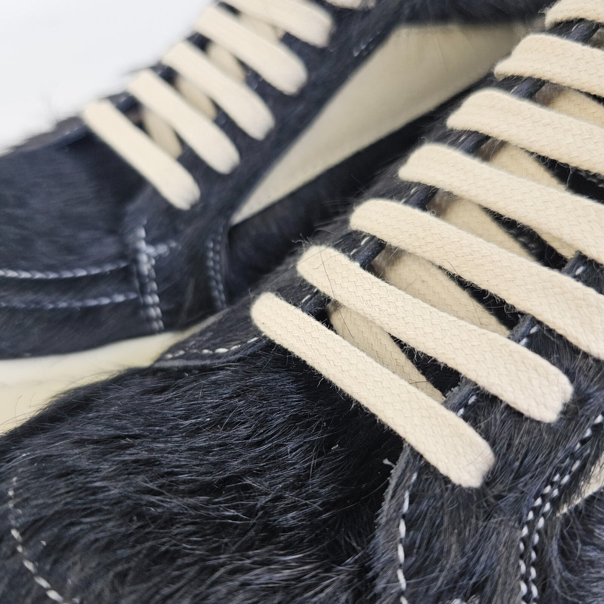 RICK OWENS Black/Milk Vintage Ponyhair Sneakers New Size 41 US 8