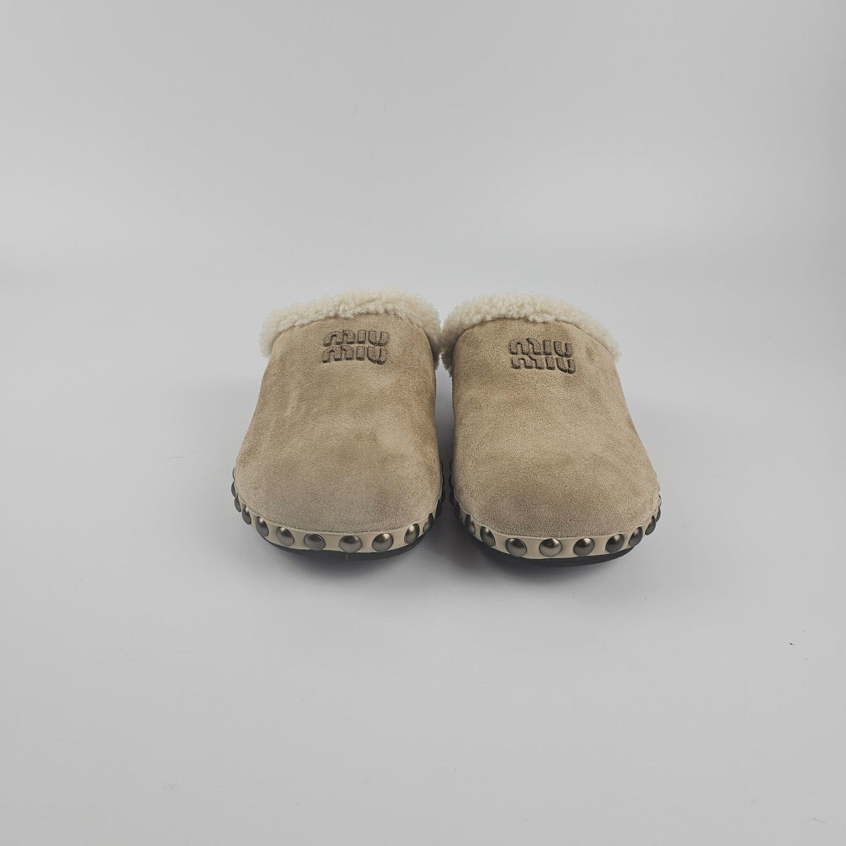 MIU MIU Desert Beige Shearling Clogs New & Authentic
