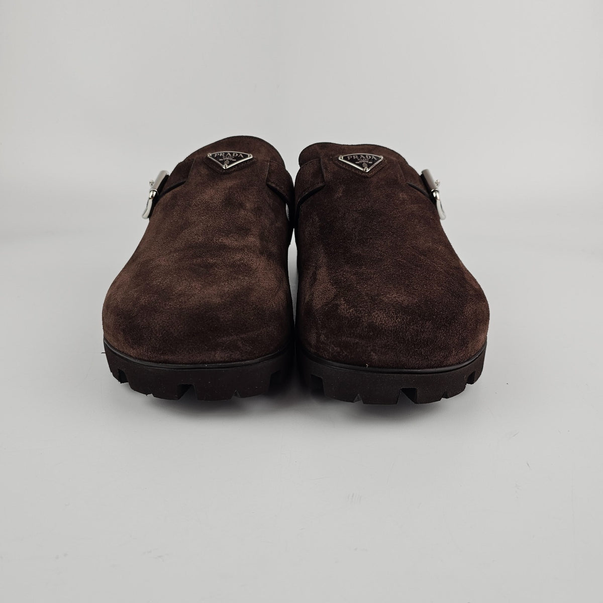 PRADA $1170 Dark Brown Suede Mules New & Authentic