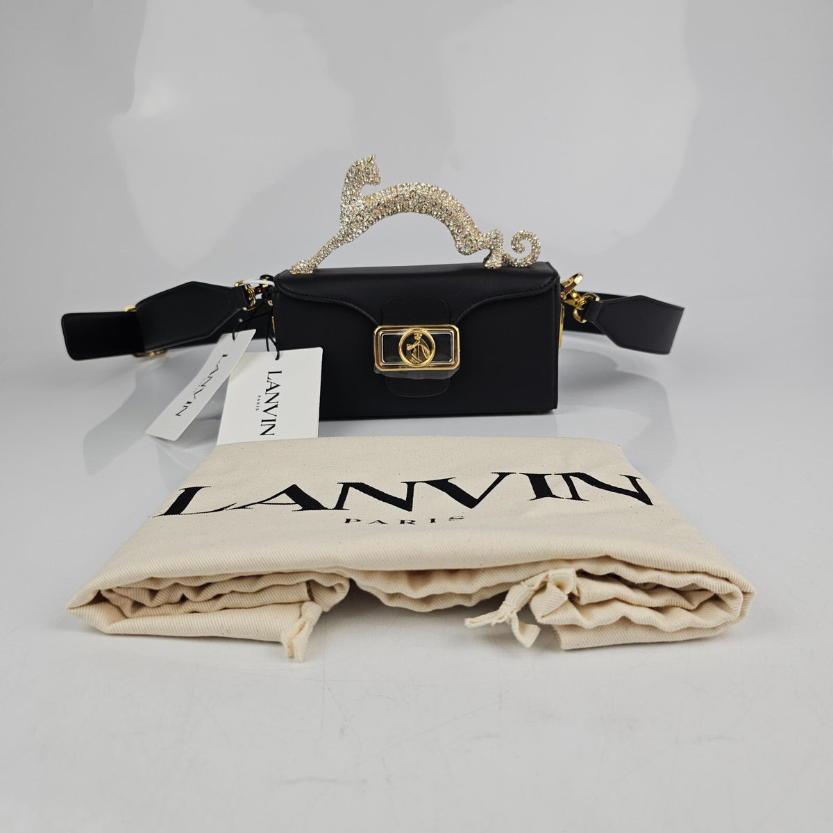 LANVIN Strass Cat Pencil Box Nano Top Handle Bag New
