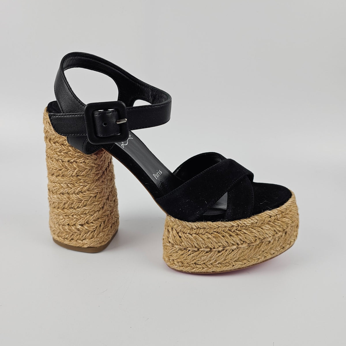 CHRISTIAN LOUBOUTIN Super Calakala Black Suede Platform Sandals Size 38 US 8