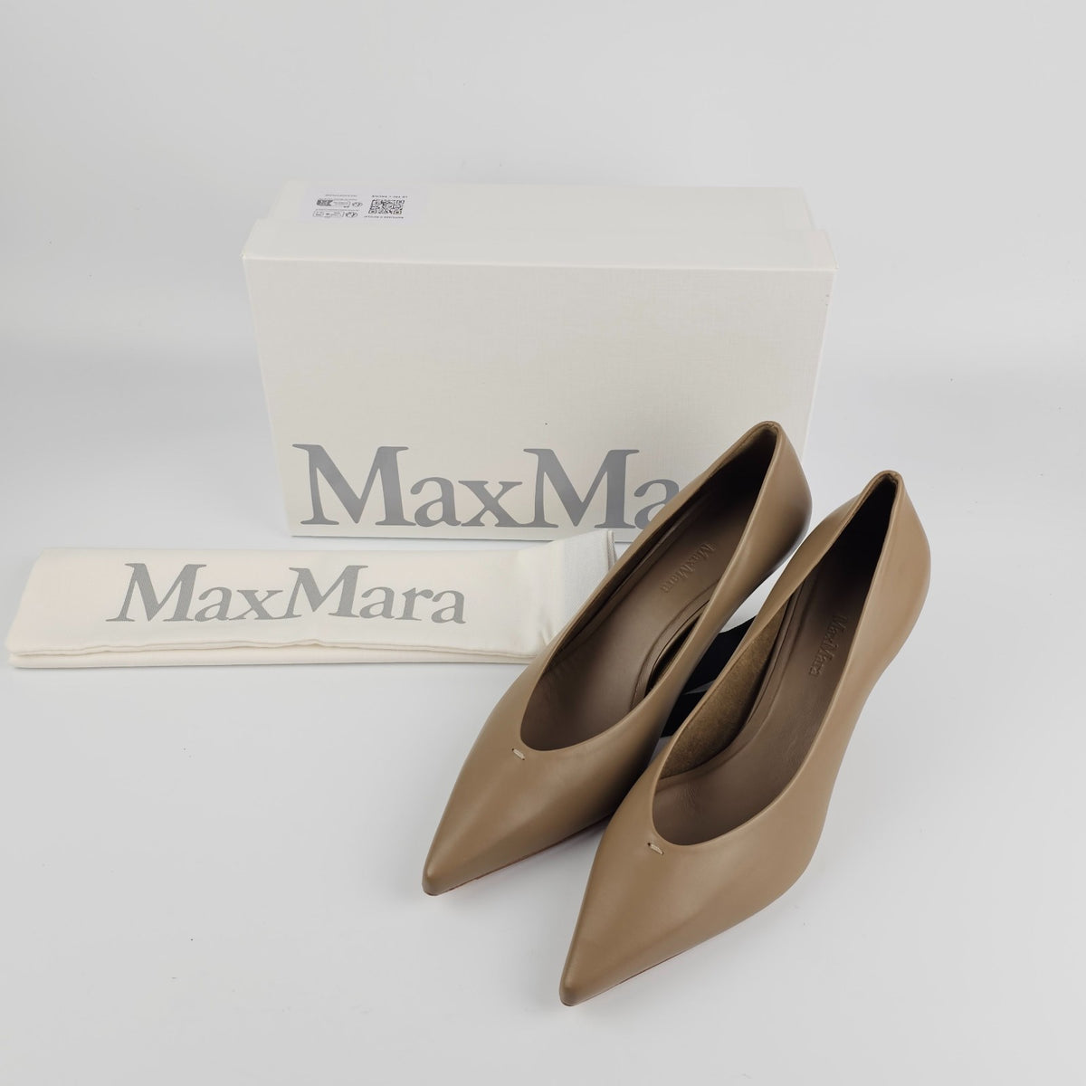 MAX MARA Beige Leather Heeled Pumps New & Authentic