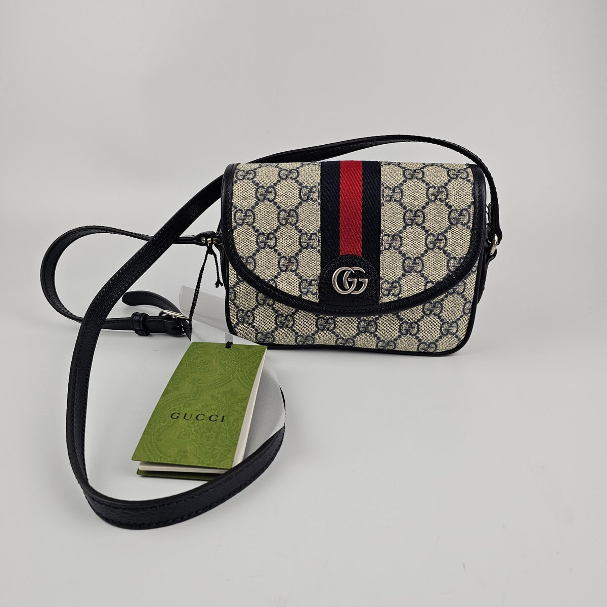 GUCCI Ophidia Mini $1850 Beige And Blue GG Canvas Shoulder Bag New & Authentic
