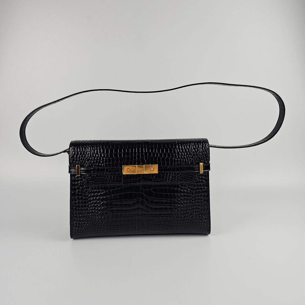 Saint Laurent Manhattan $3100 Black Embossed Leather Shoulder Bag New
