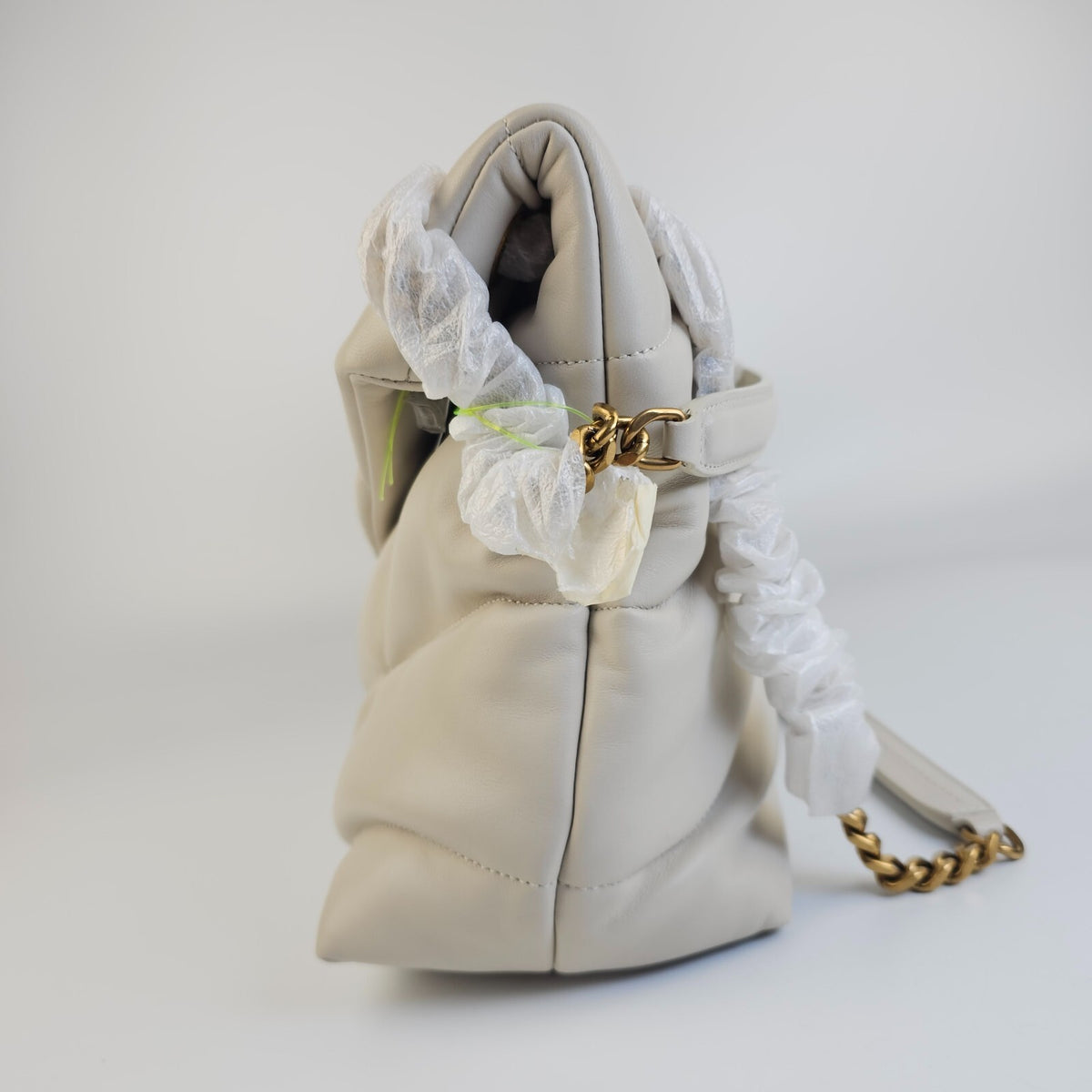 SAINT LAURENT Puffer Medium $3550 Blanc Vintage Nappa Leather Shoulder Bag New