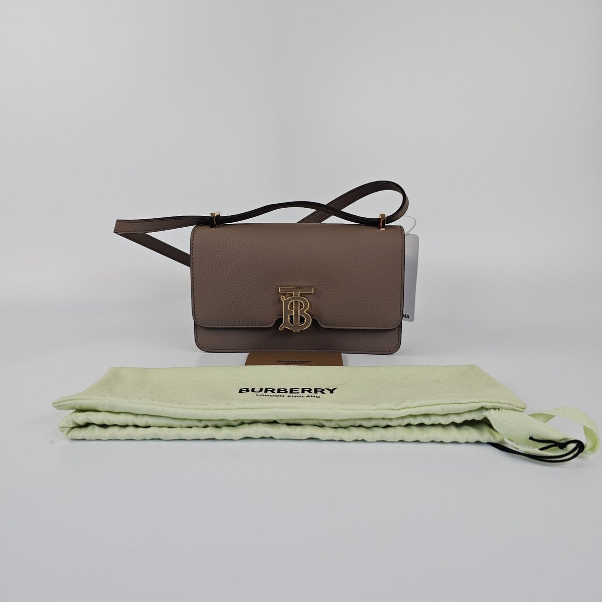 BURBERRY Mini Grainy TB Light Saddle Brown Leather Shoulder Bag New