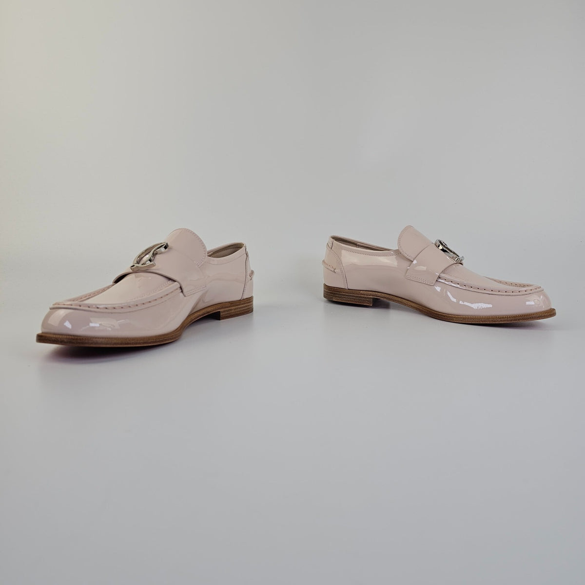 CHRISTIAN LOUBOUTIN CL Moc Flat Leche Pink Patent Leather Loafers New Size 38.5