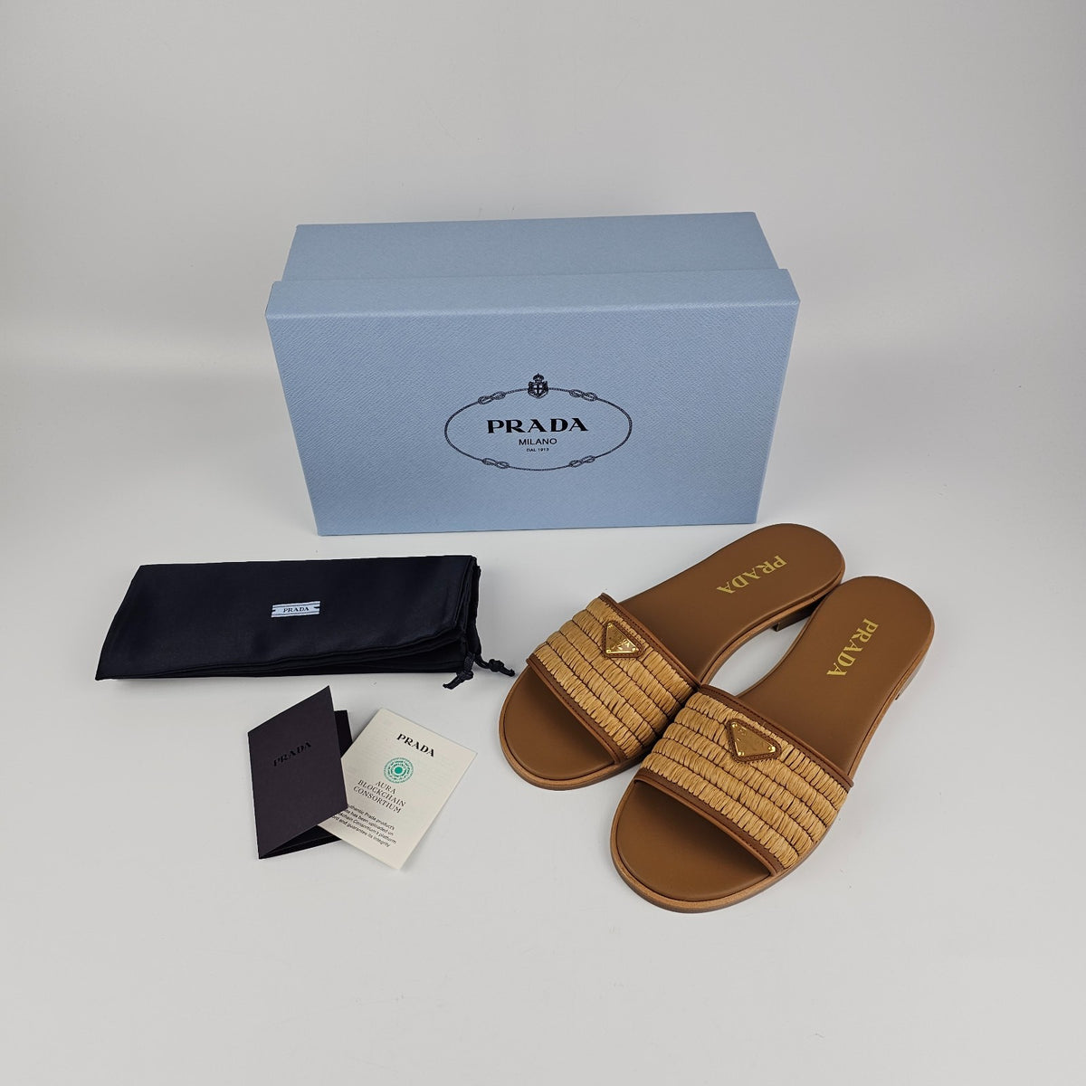 PRADA $1150 Caramel Crochet Slides New & Authentic