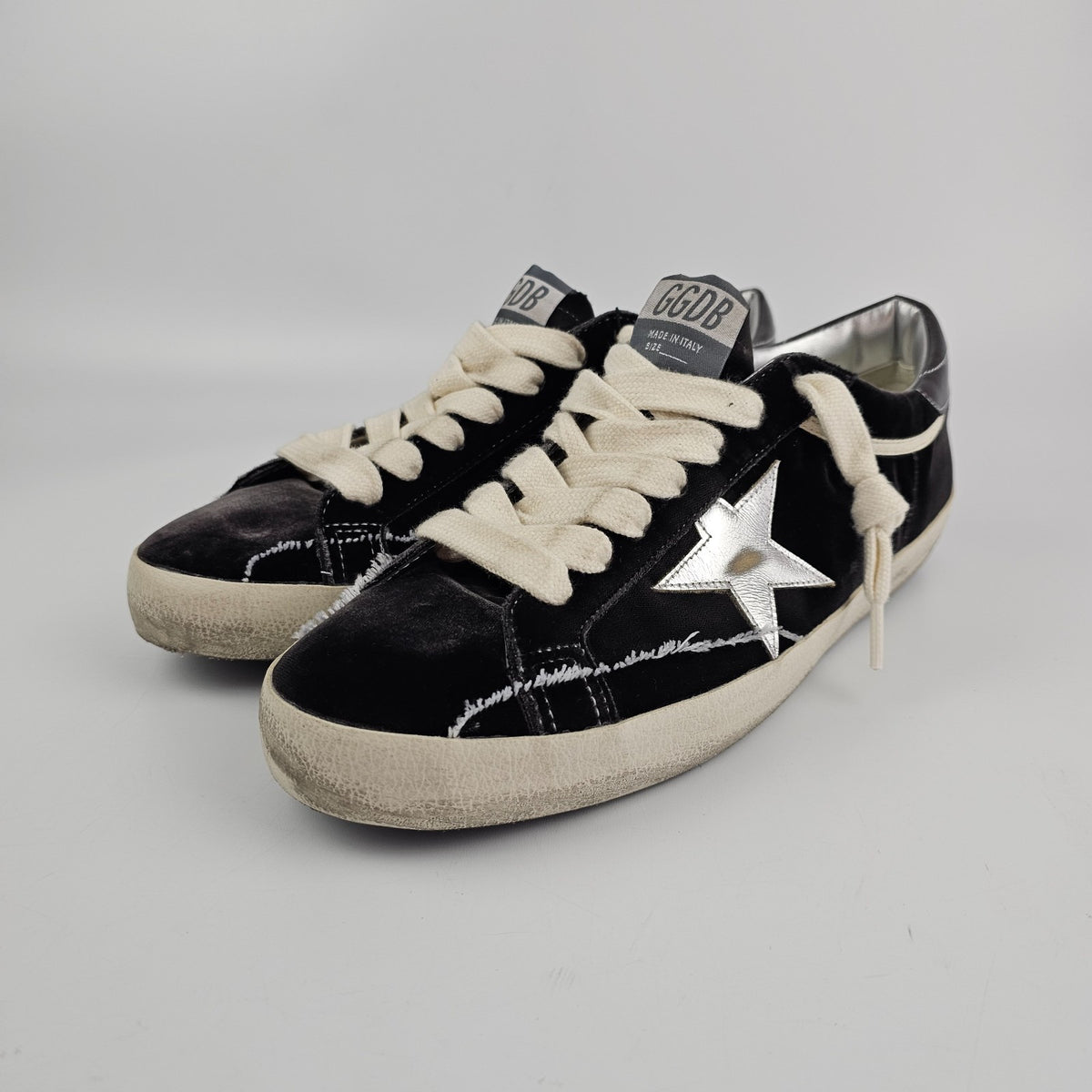 GOLDEN GOOSE Men's Super Star Black/Silver Sneakers New