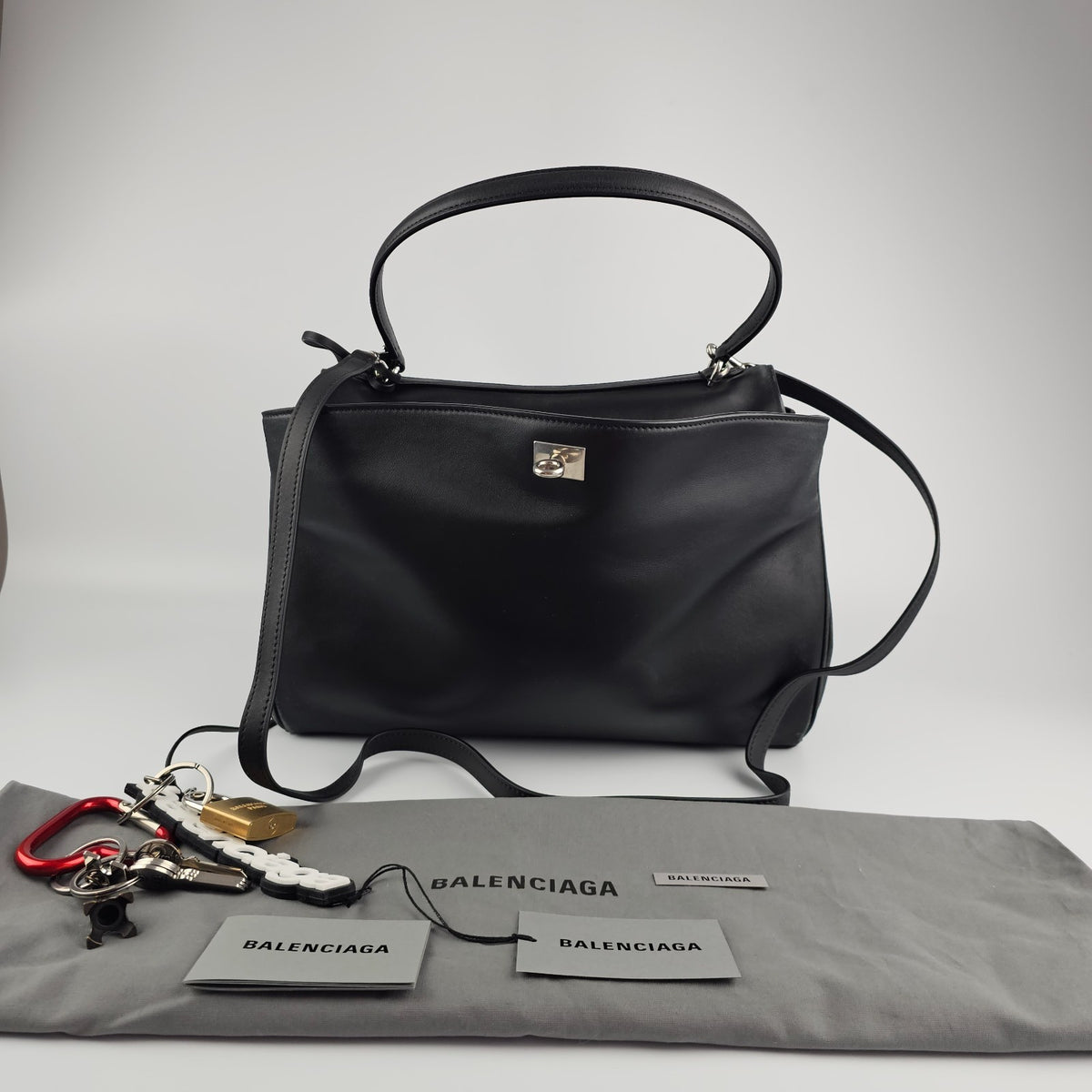 BALENCIAGA Rodeo Medium $5600 Black With Charm Leather Handbag New And Authentic