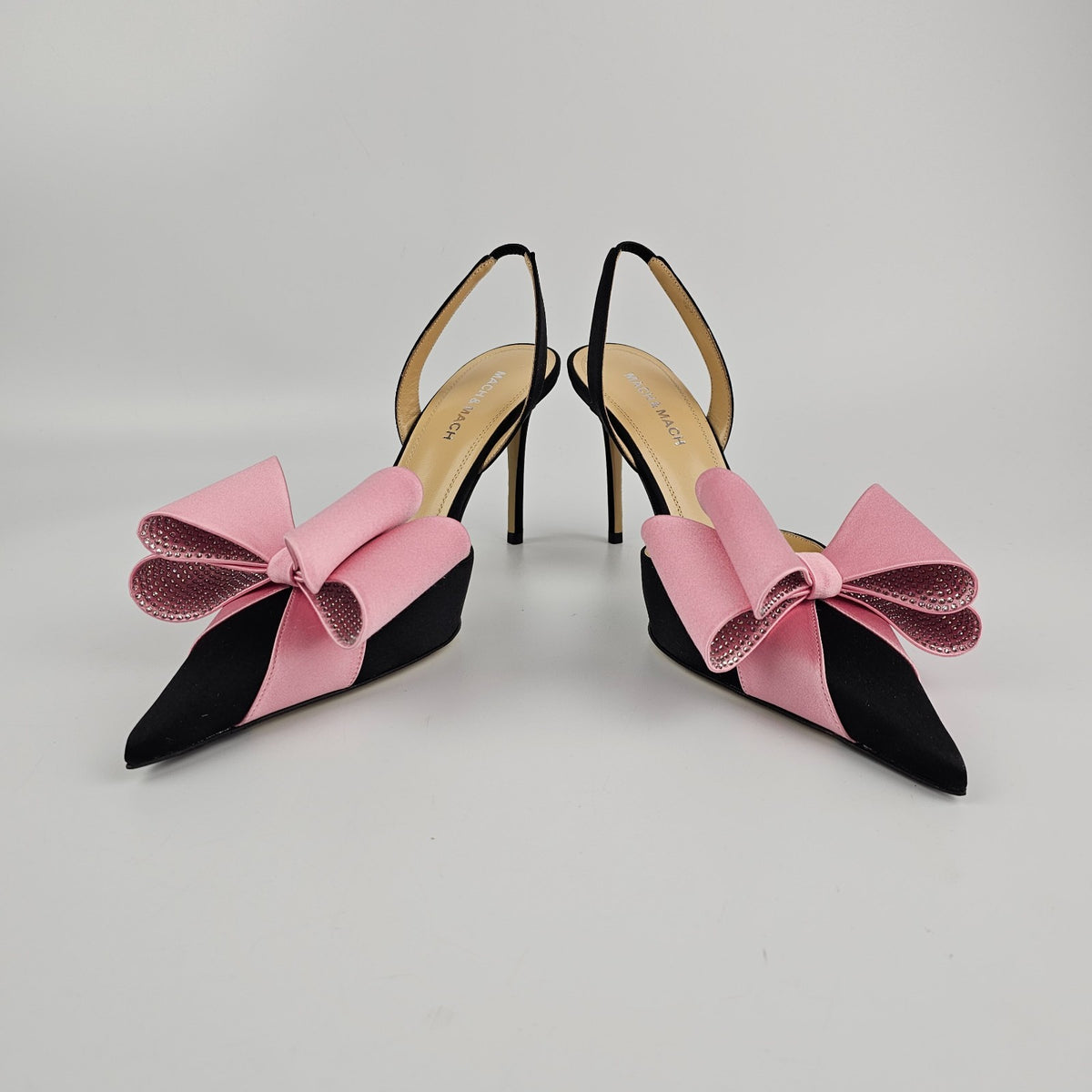 MACH & MACH Le Cadeau Black/Pink 95mm Slingback Pumps New & Authentic
