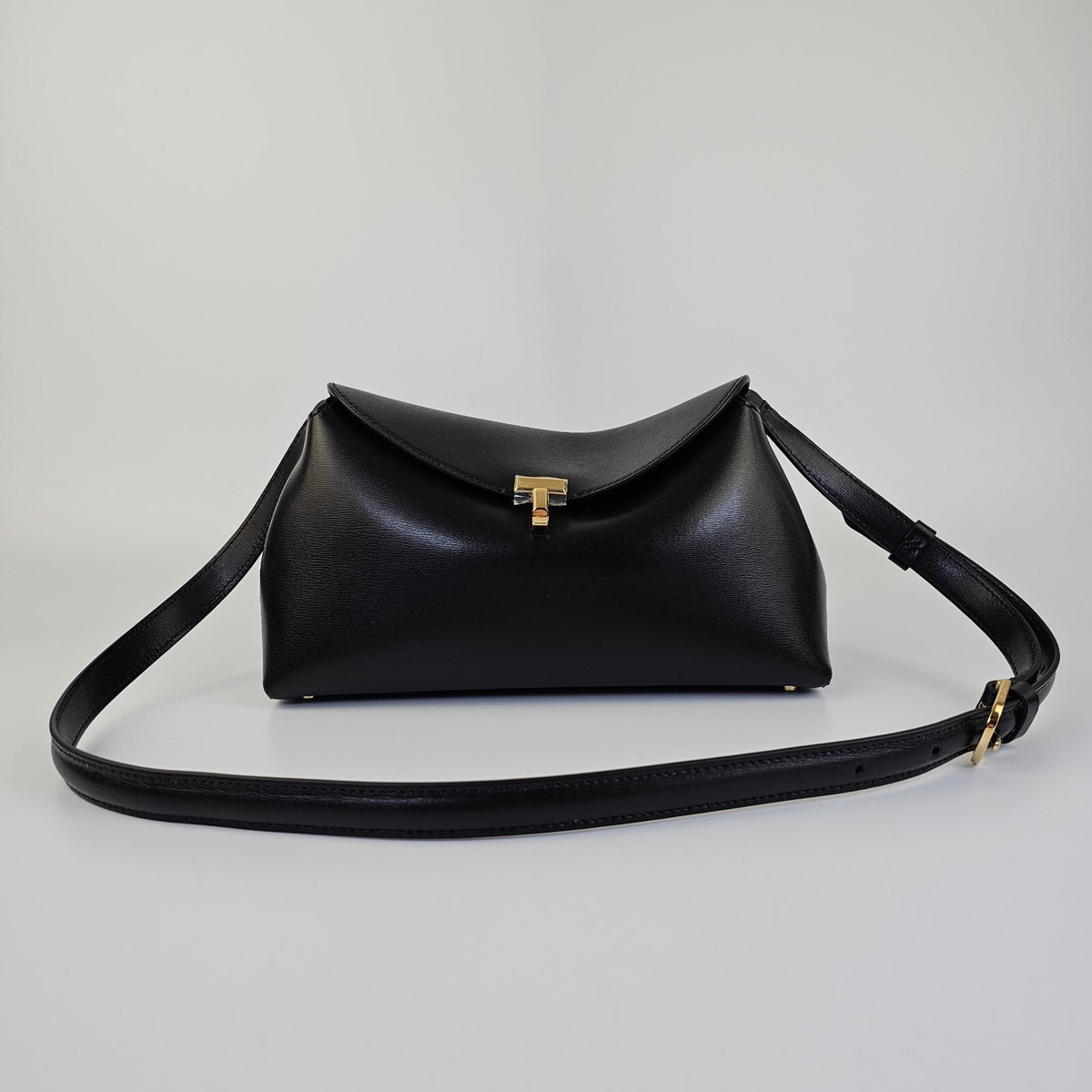 TOTEME T-Lock Black/Gold Leather Clutch New
