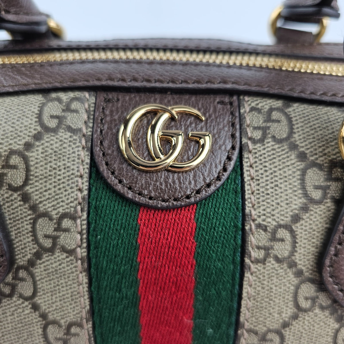 GUCCI Ophidia Large Boston Beige/Ebony GG Canvas Top Handle Bag New & Authentic