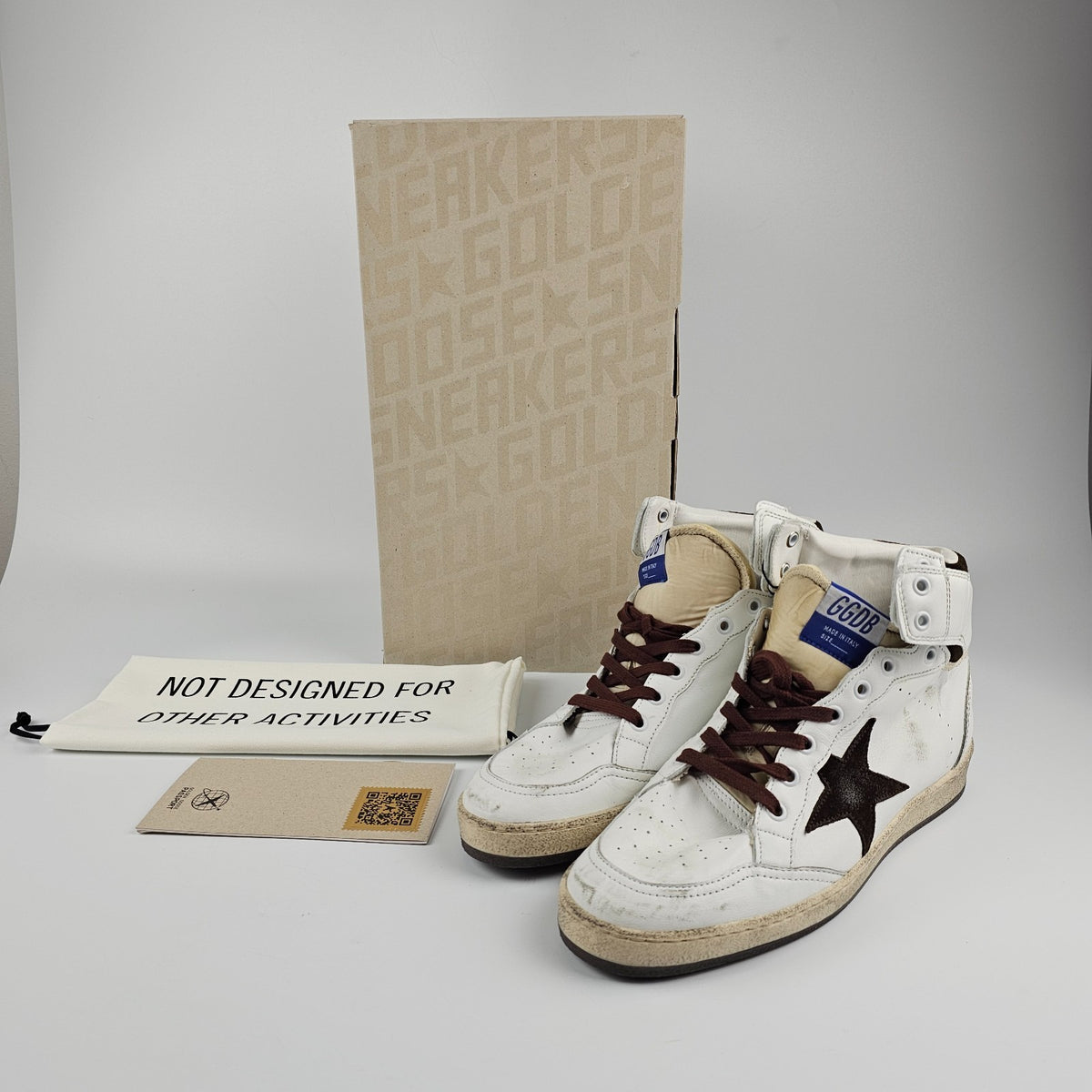 GOLDEN GOOSE SKY Star Men's White/Chocolate Leather Sneakers New