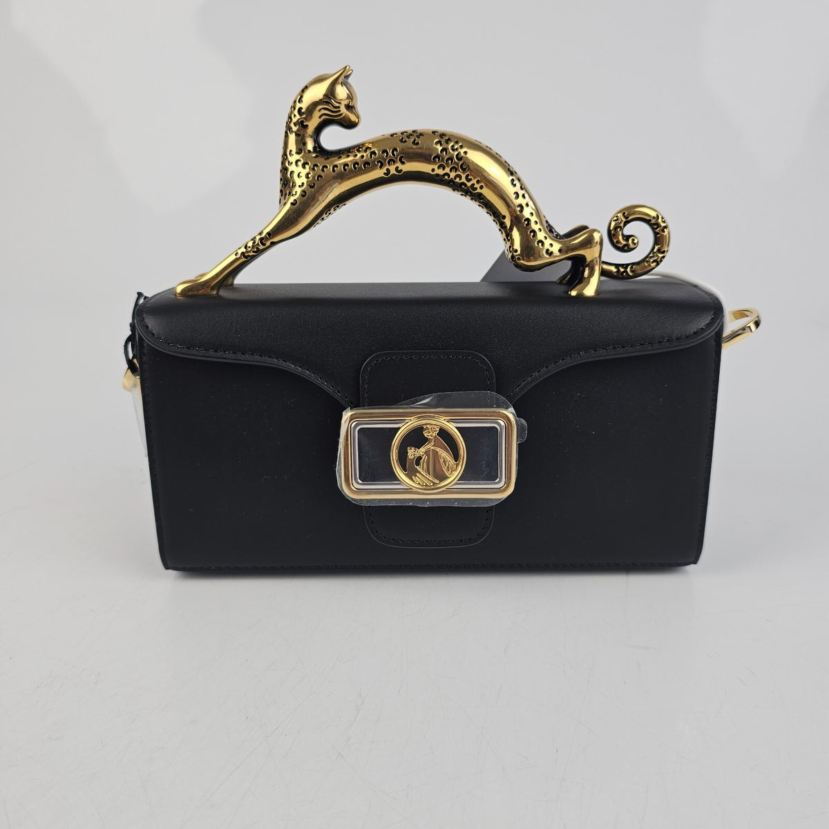 Lanvin Cat Nano Black Leather Top Handle Pencil Box Bag New