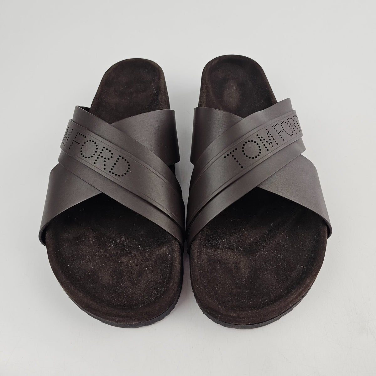 TOM FORD Wicklow Chocolate Leather Slide Sandals New Size US 8 EU 41