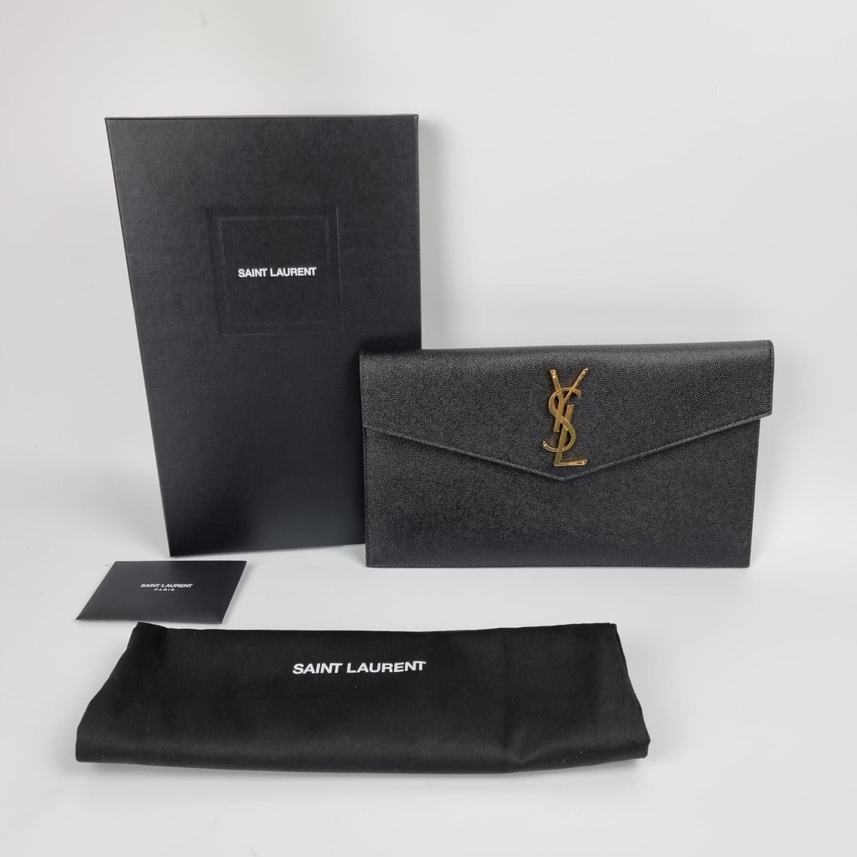 SAINT LAURENT Uptown Black Leather Clutch Bag New