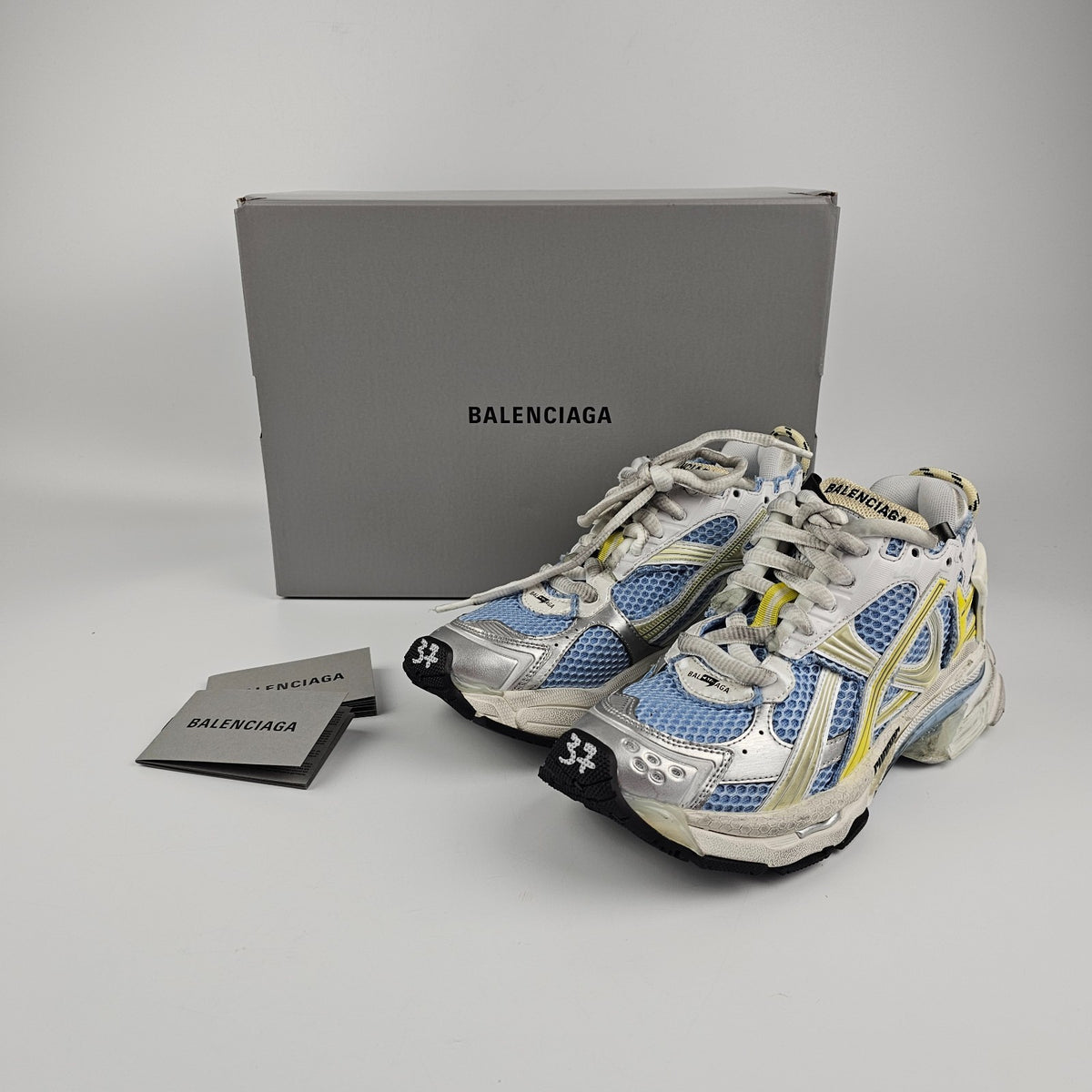 BALENCIAGA Runner $1190 Women's Blue/Yellow/White Sneakers New & Authentic