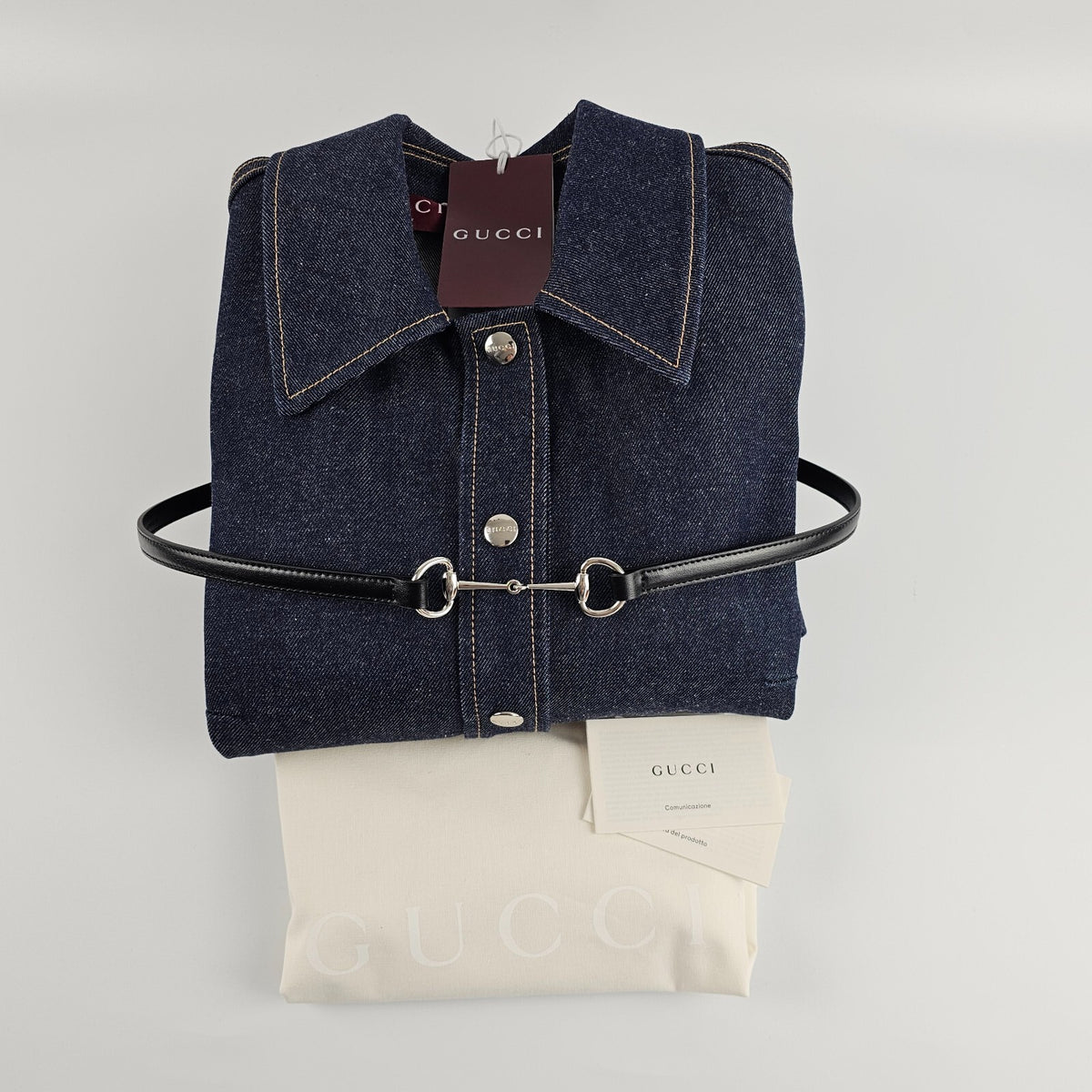 GUCCI $2800 Dark Blue Denim With Horsebit Mini Dress New & Authentic
