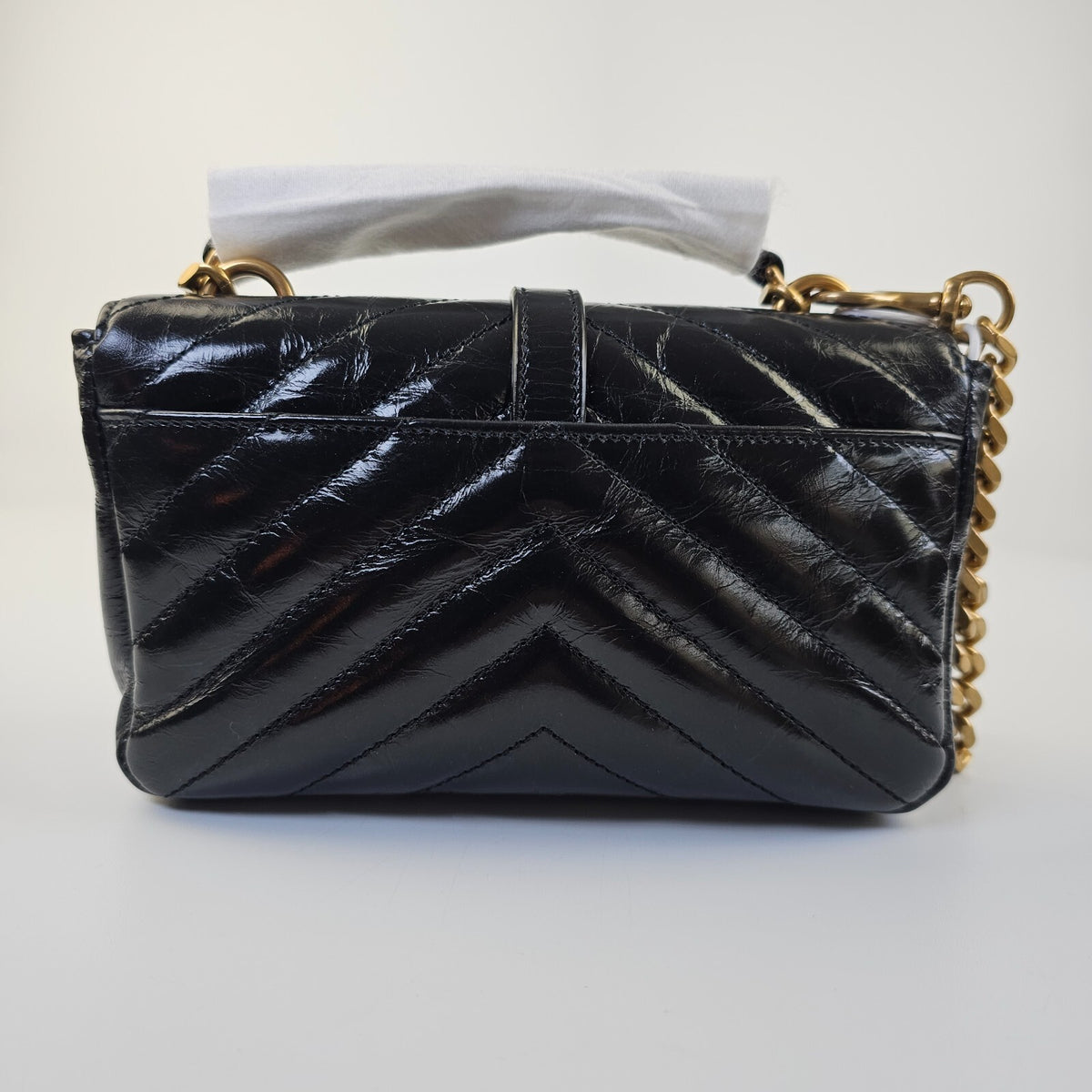 SAINT LAURENT College Mini Black Shiny Leather Shoulder Bag New/Authentic