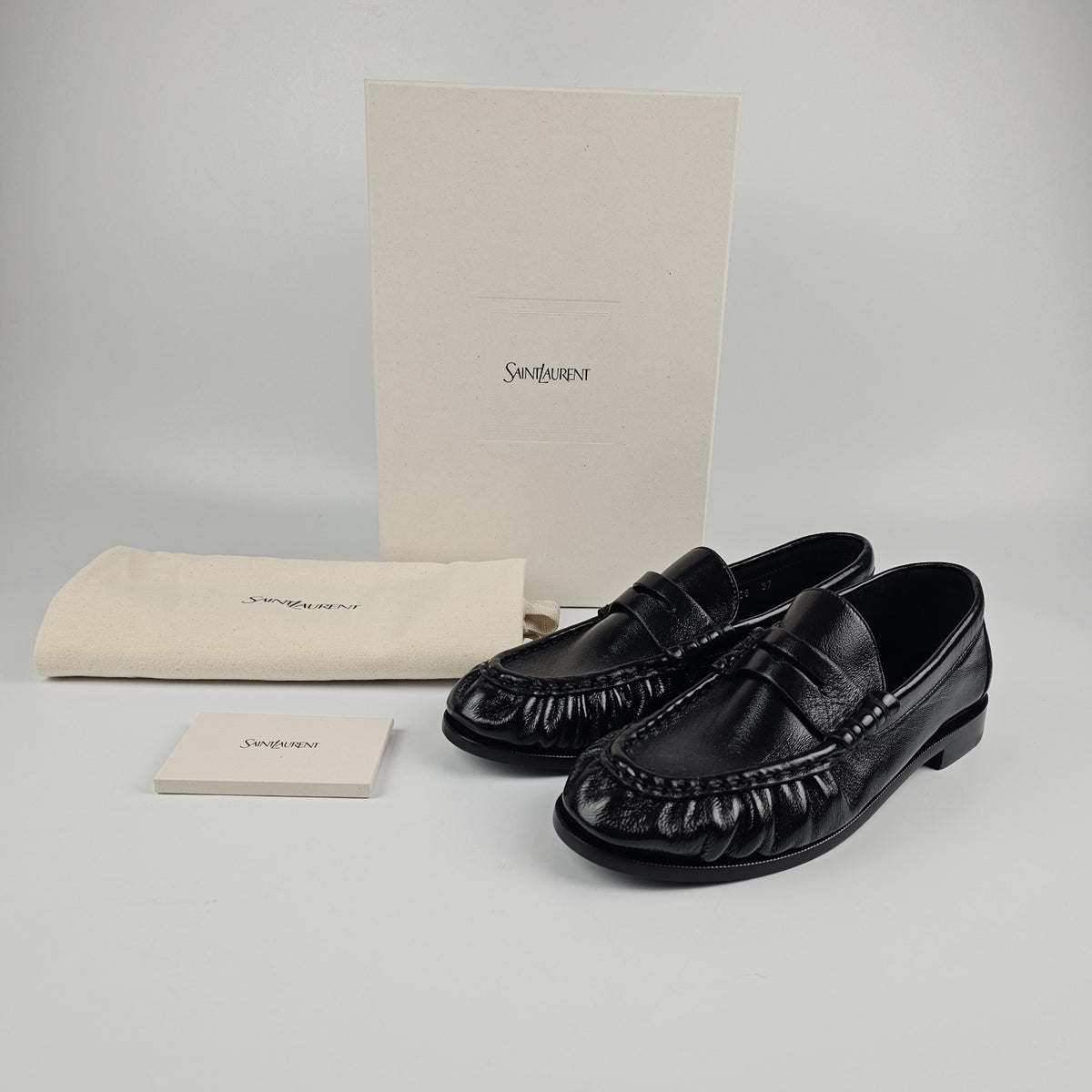 SAINT LAURENT Le Loafer Supple $1150 Black Shiny Leather Loafers New & Authentic