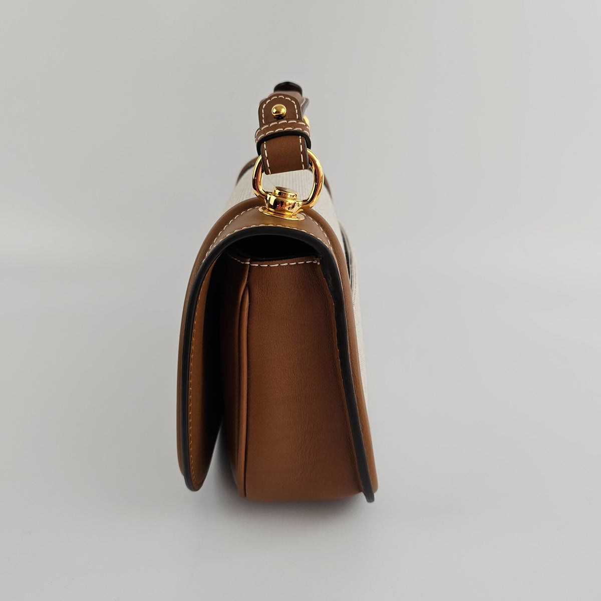 GUCCI Blondie Medium $3900 Natural Cotton And Brown Leather Top Handle Bag New