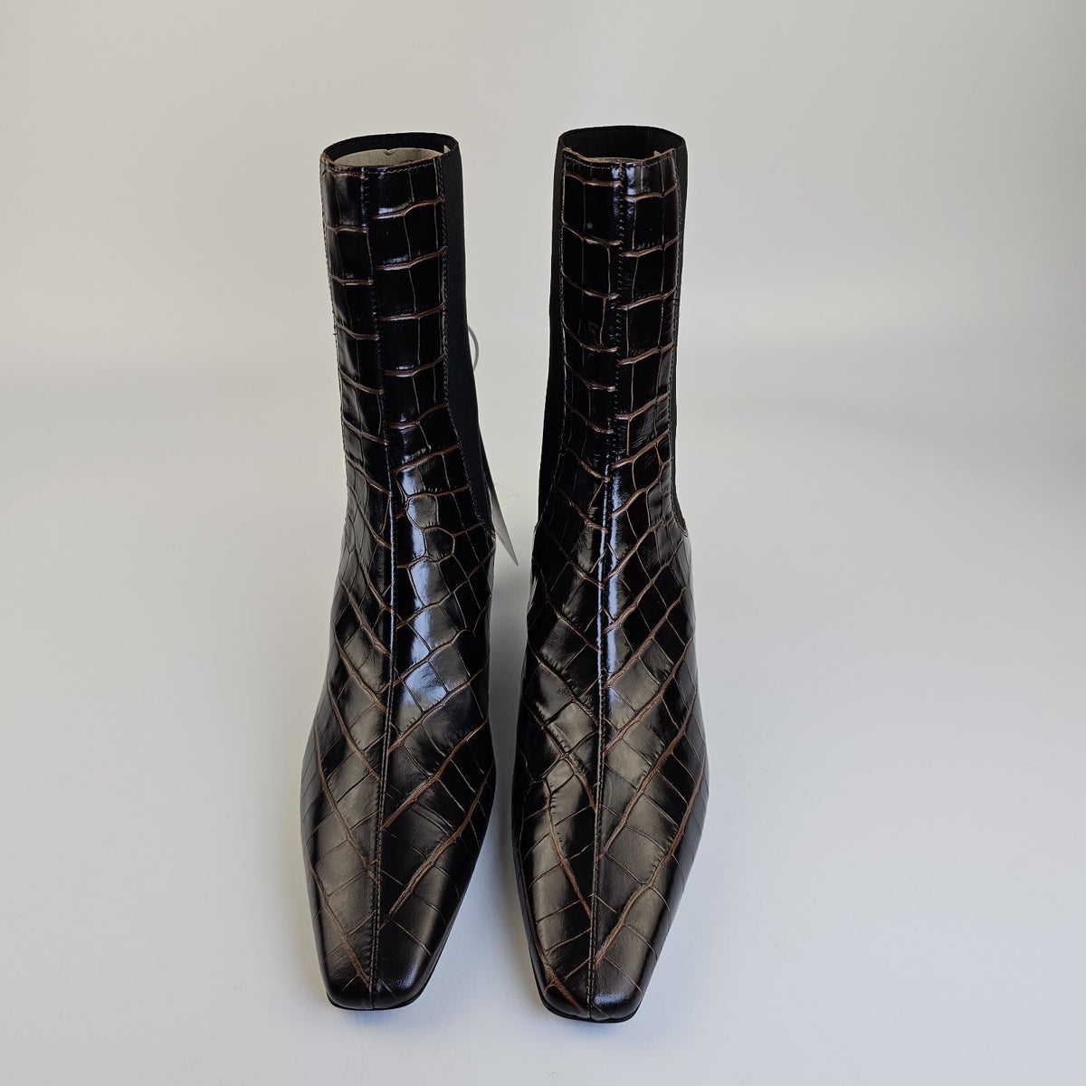 TOTEME Croco-Embossed $830 Dark Brown 50mm Mid Heel Boots New And Authentic