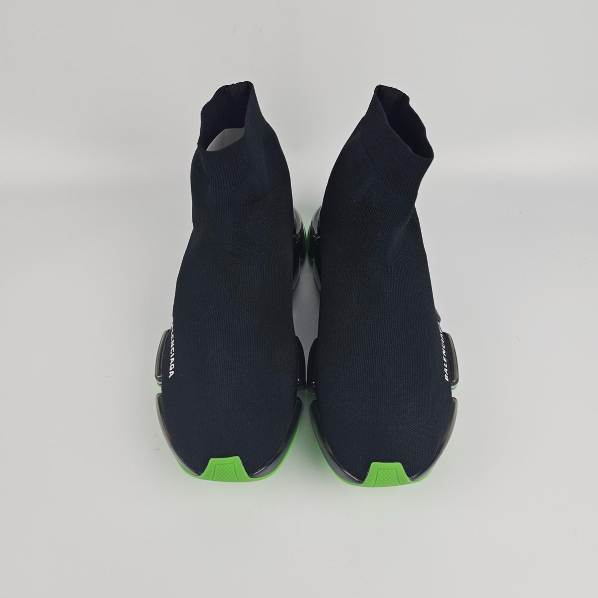 BALENCIAGA Speed 2.0 Full Clear Sole $1100 Black/Neon Green Sneakers New