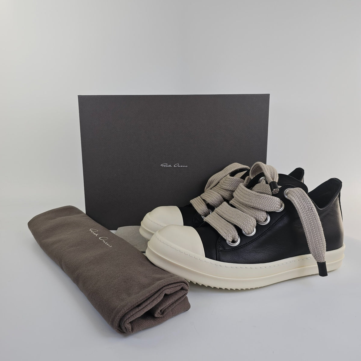 RICK OWENS Jumbolaced Porterville Black/Milk Low Top Sneakers New Size 40 US 7