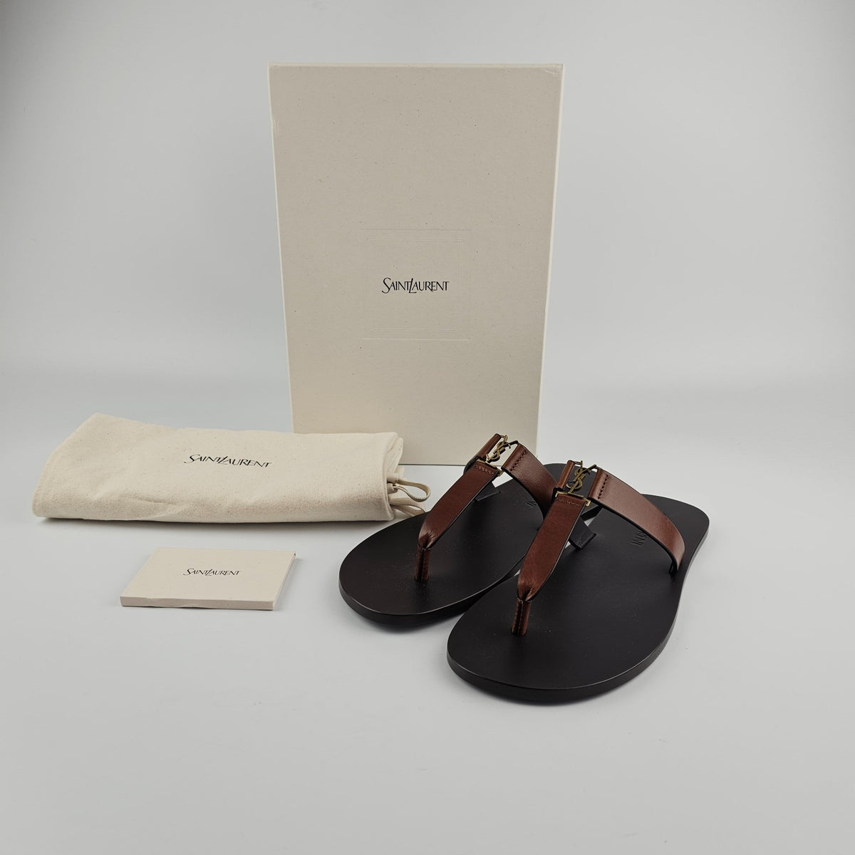 SAINT LAURENT Babylone $990 Burnt Brown Slides New & Authentic