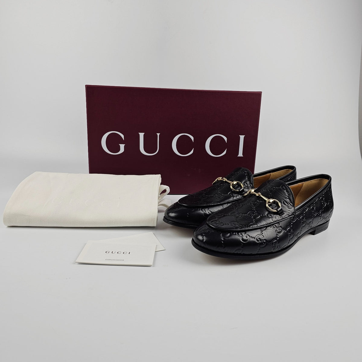 GUCCI Jordaan $1050 Women's Black GG Leather Loafers New & Authentic
