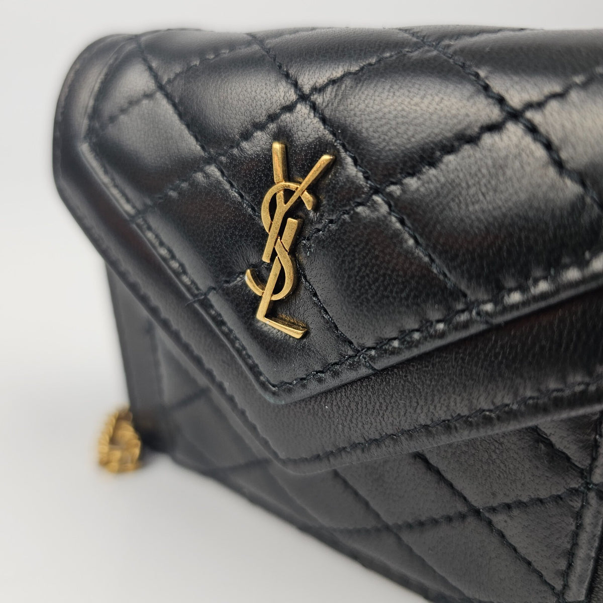 SAINT LAURENT Gaby Mini Black Leather Chain Wallet Bag New & Authentic