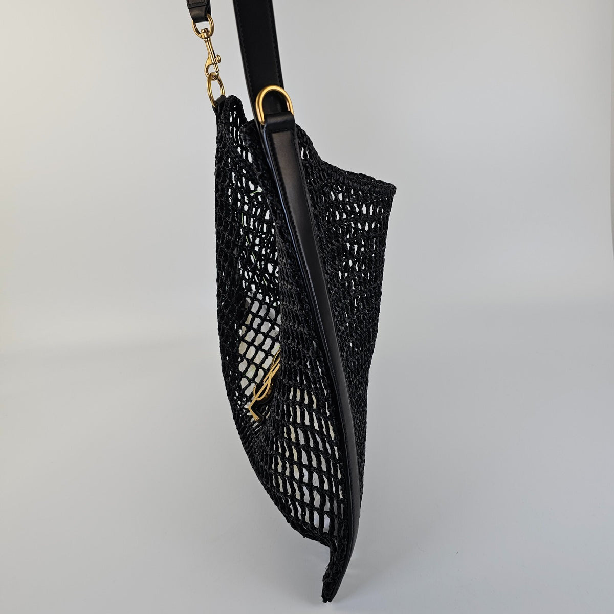 Saint Laurent Oxalis Black Raffia Shoulder Bag New