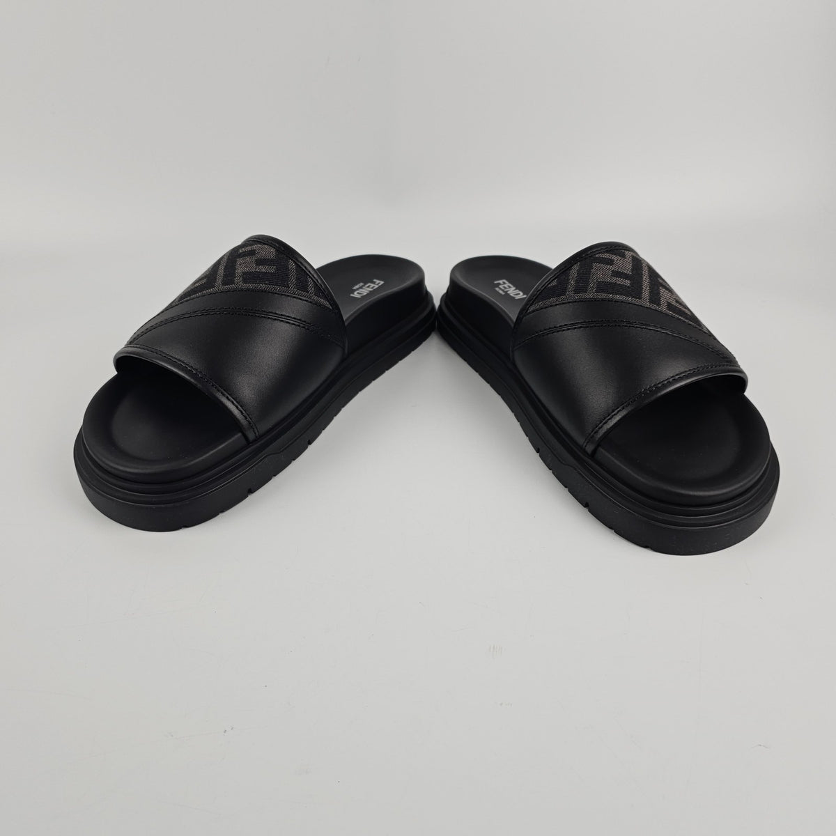 FENDI Diagonal $595 Gray Slides New & Authentic