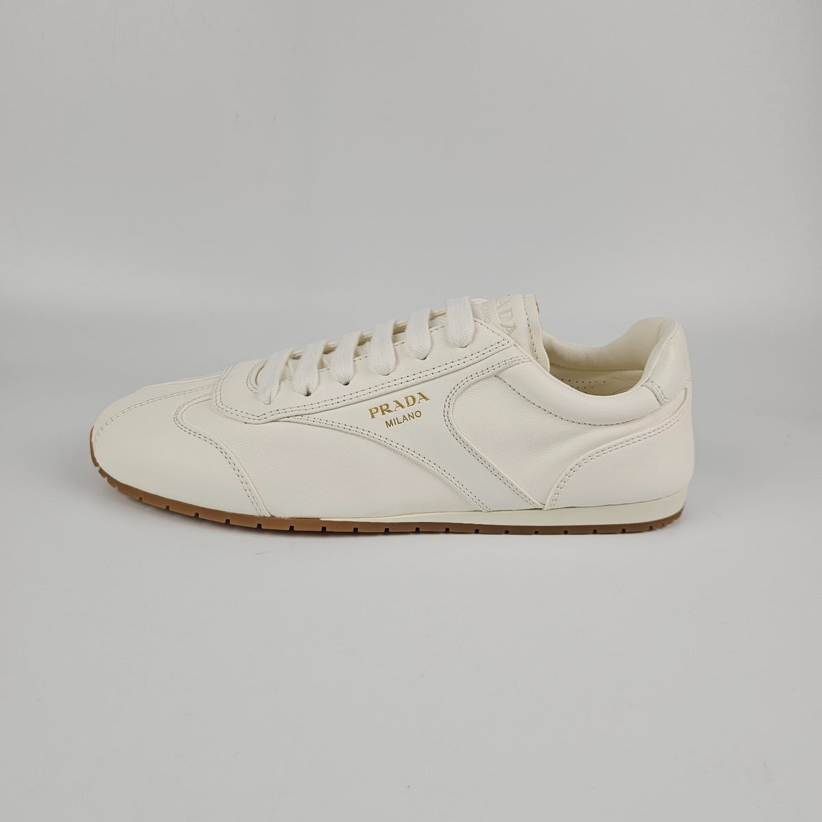 PRADA $1020 White Nappa Leather Sneakers New & Authentic