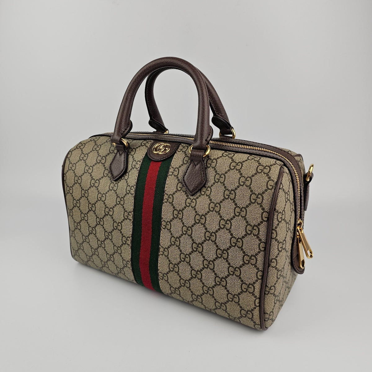 GUCCI Ophidia Large Boston Beige/Ebony GG Canvas Top Handle Bag New & Authentic