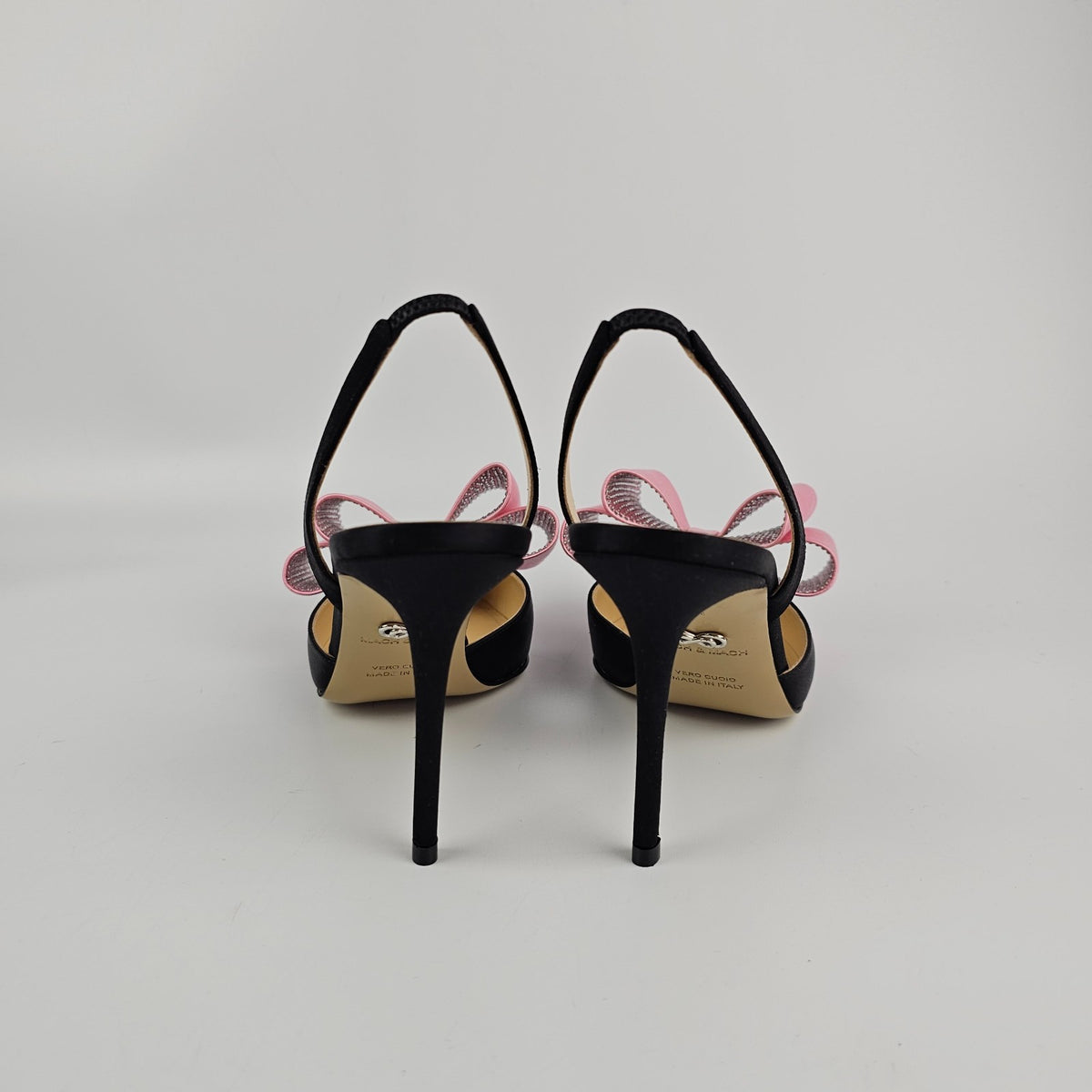 MACH & MACH Le Cadeau Black/Pink 95mm Slingback Pumps New & Authentic