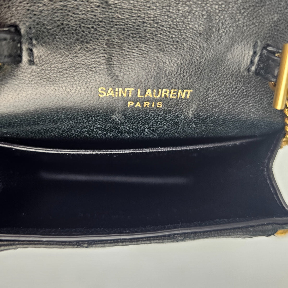 SAINT LAURENT Gaby Mini Black Leather Chain Wallet Bag New & Authentic