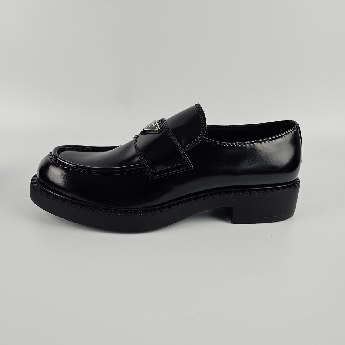 PRADA Chocolate Black Brushed Leather Loafers New And Authentic